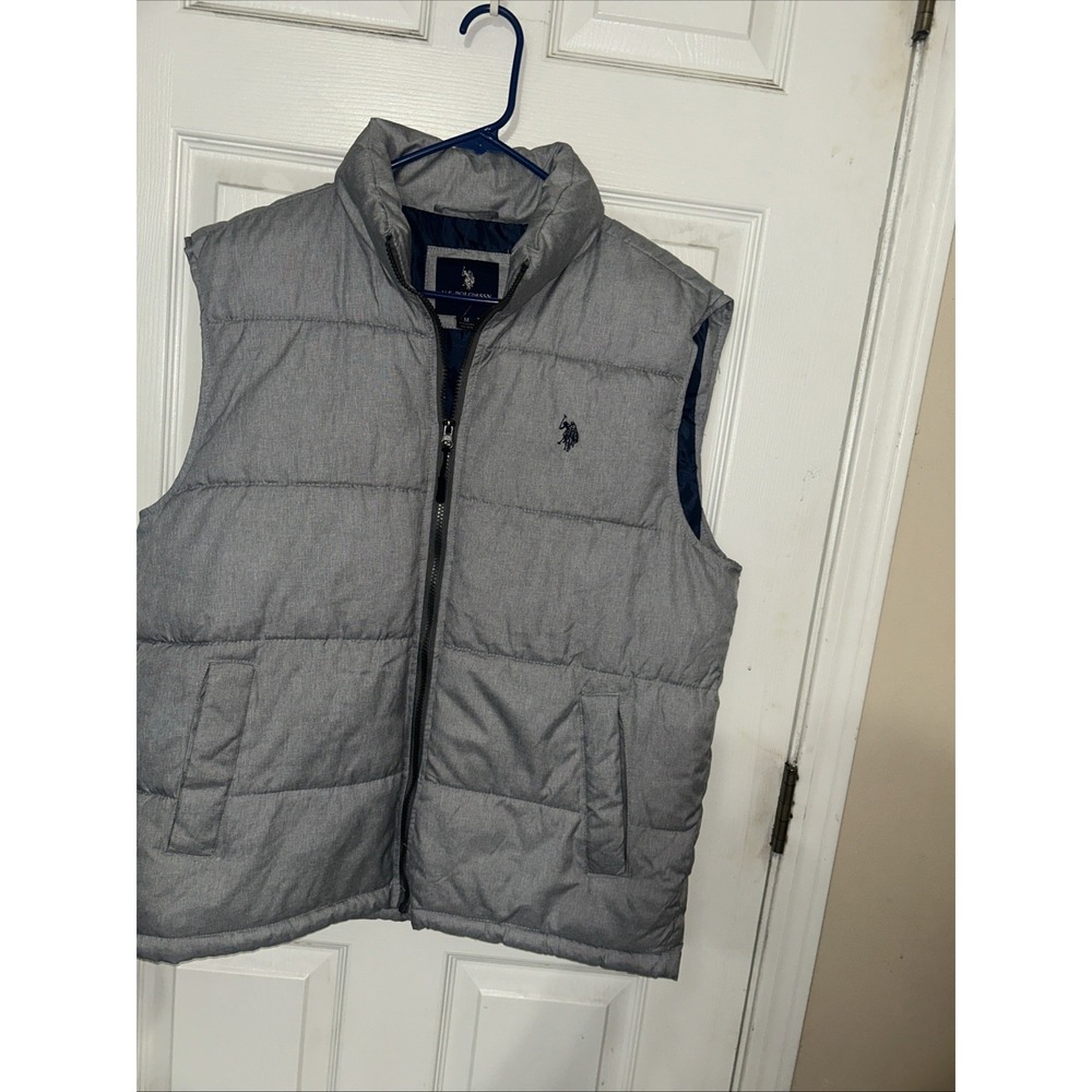 U.S. Polo Assn. Gray Quilted Puffer Vest Medium Zipper Embroidered Logo Pockets